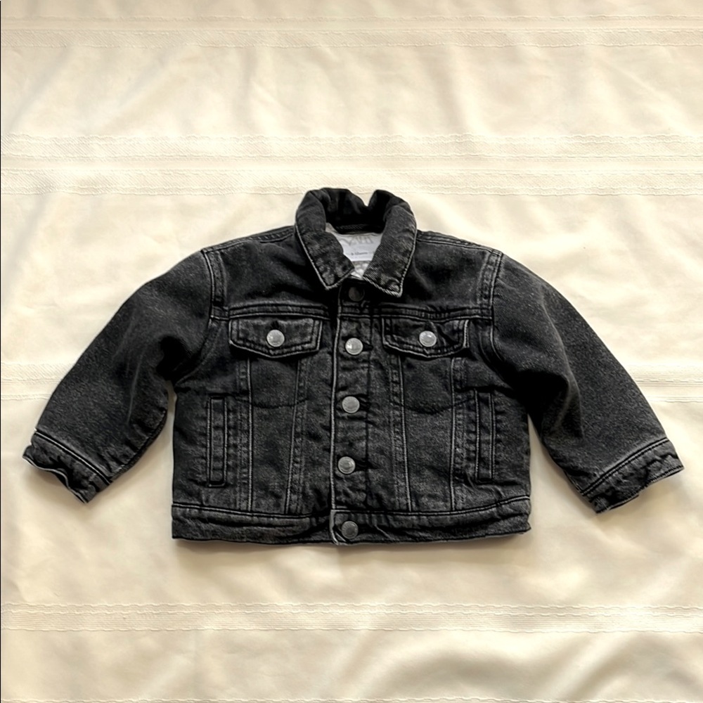 Zara baby Sz 9-12m Black charcoal Denim Jacket with Sherpa lining